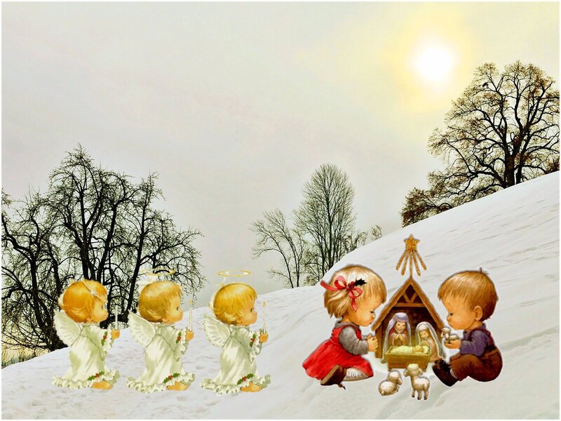 Children and Angels in Snow