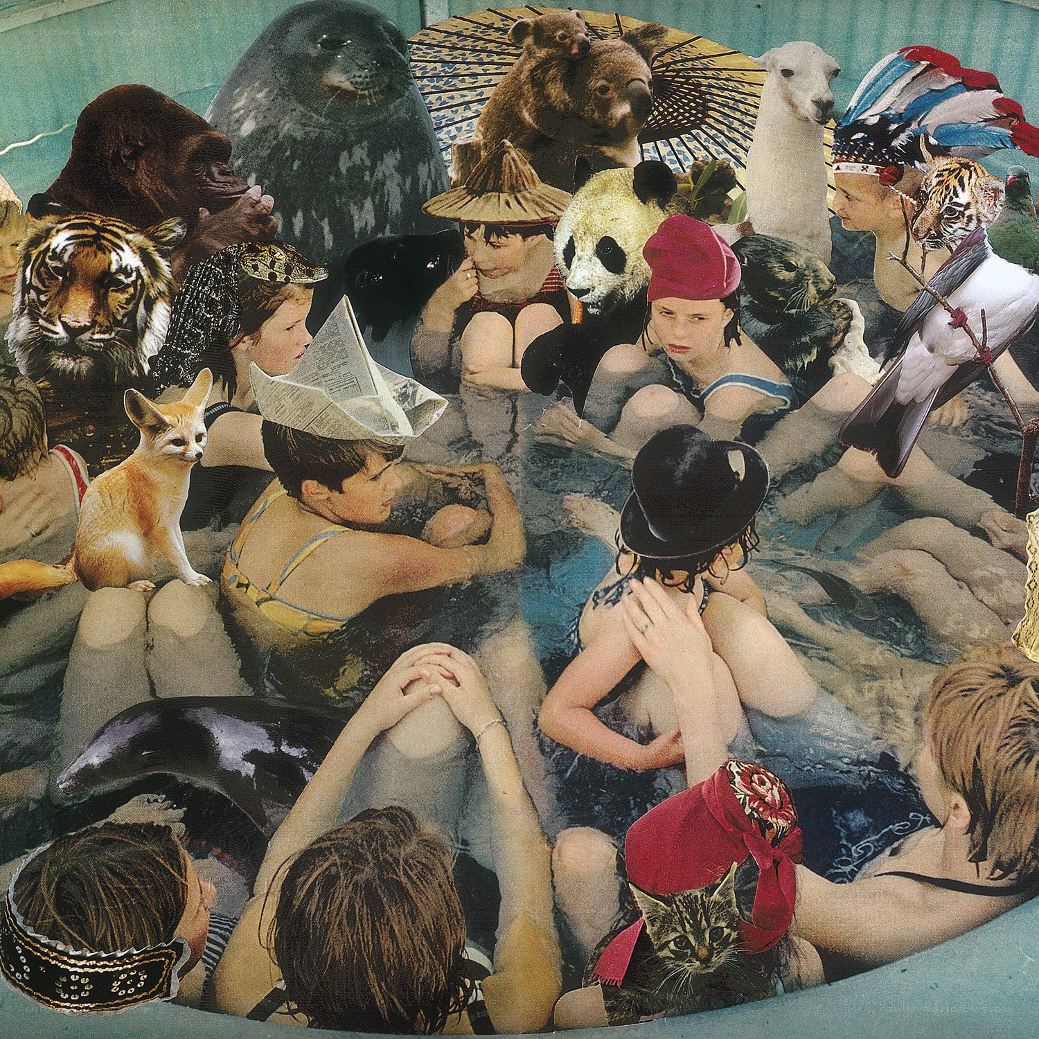 Children and animals in a pool