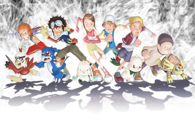 Children and Digimon Running — White