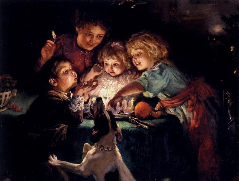 Children and Dog at Table