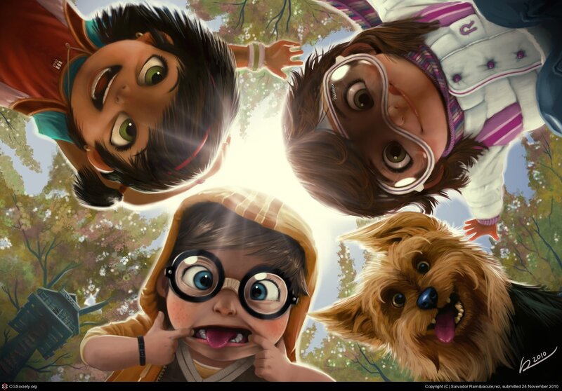 Children and Dog Group — Brown