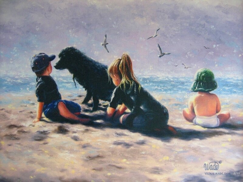 Children and Dog on Beach