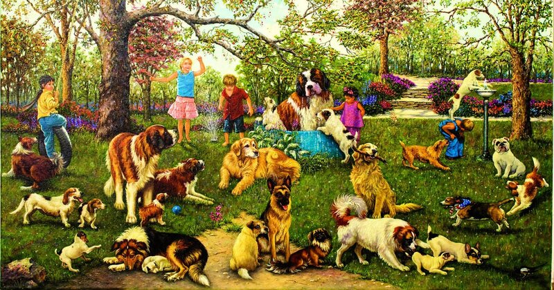 Children and Dogs in Park