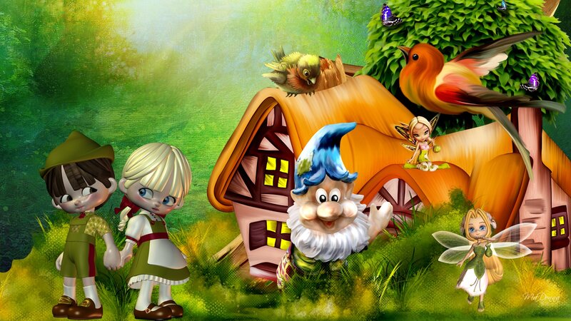 Children and Gnome in Garden