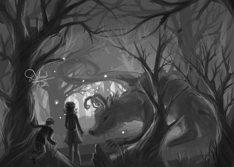 Children and Wolf Creature