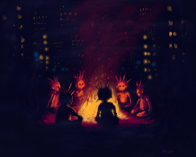 Children around a campfire