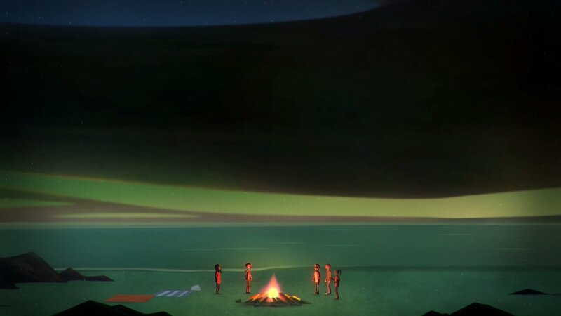 Children Around Campfire — Green