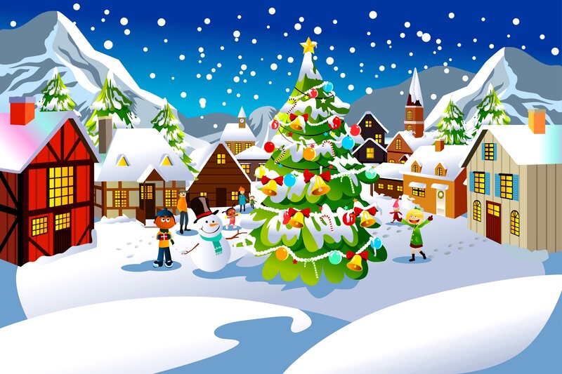 Children Around Christmas Tree — Green