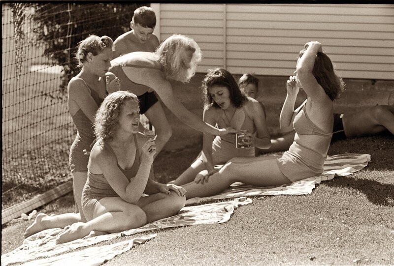 Children at a backyard pool party