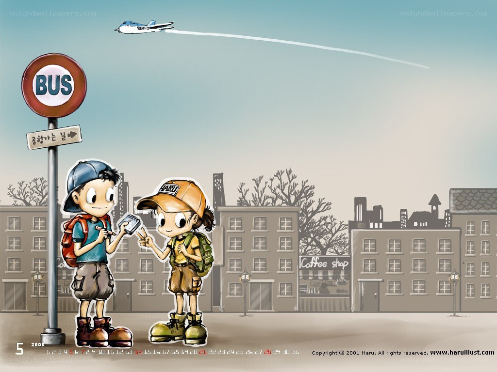 Children at a bus stop
