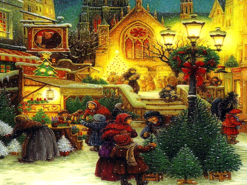 Children at a Christmas Market — Yellow