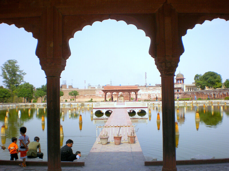 Children at a historic water garden