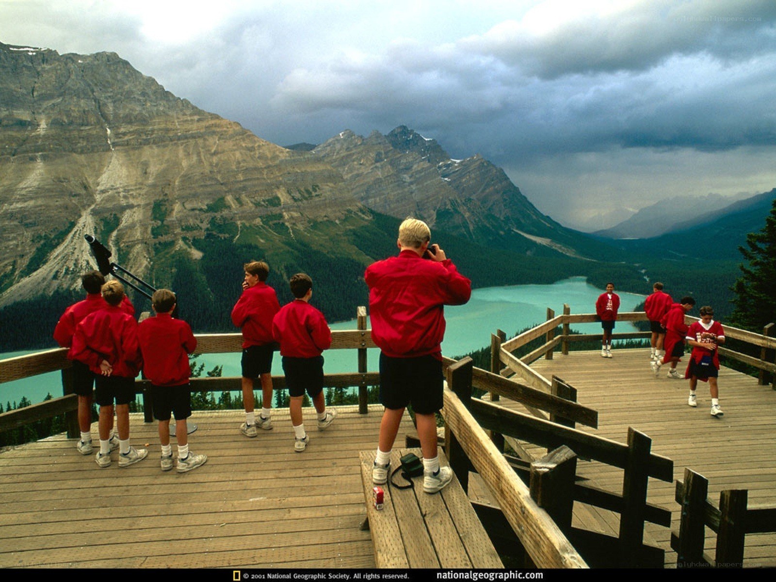 Children at a mountain viewpoint