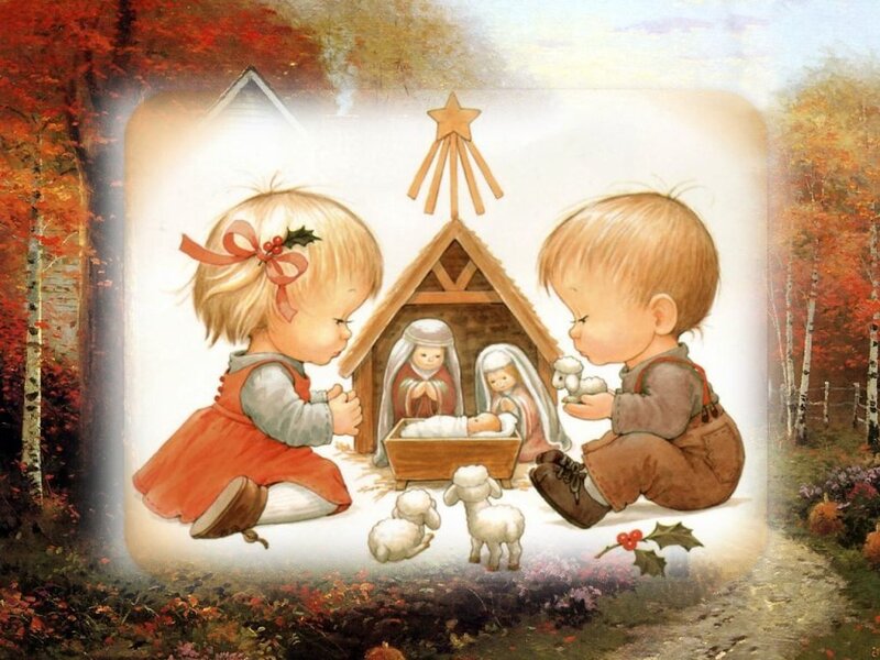 Children at a Nativity Scene