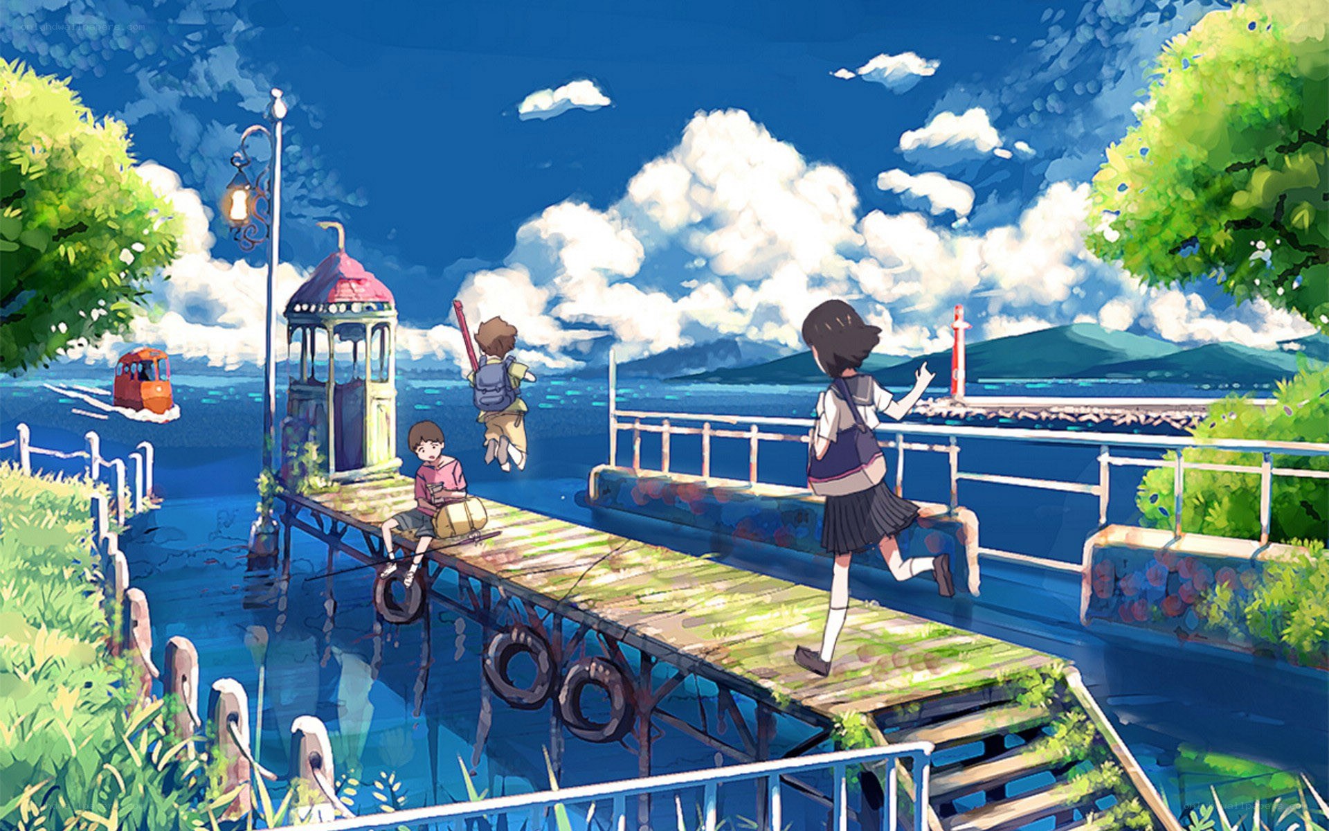 Children at a seaside pier