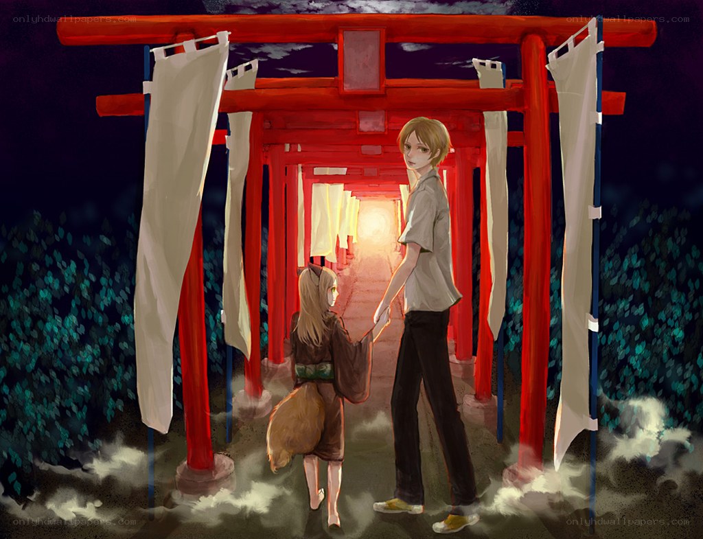 children at a torii gate