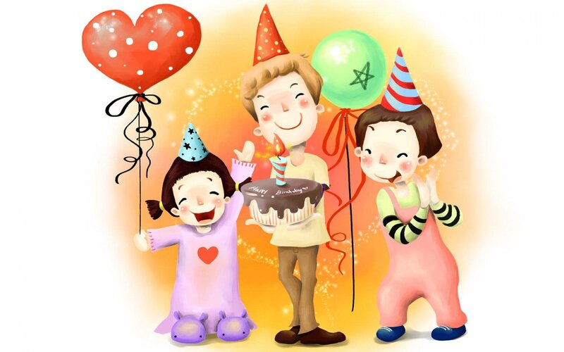 Children at Birthday Party — Yellow, Joyful