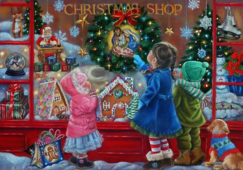 Children at Christmas Shop