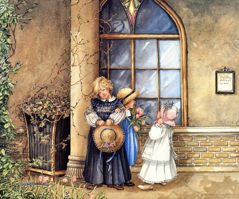 Children at church entrance