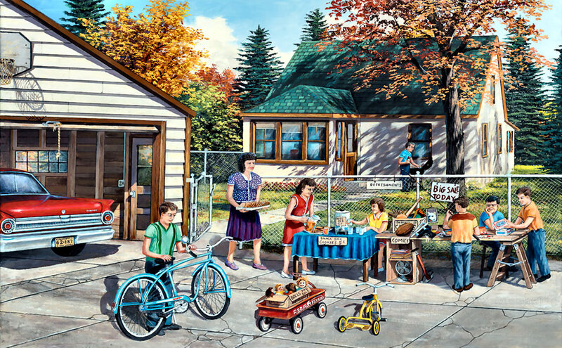 Children at Lemonade Stand — Blue
