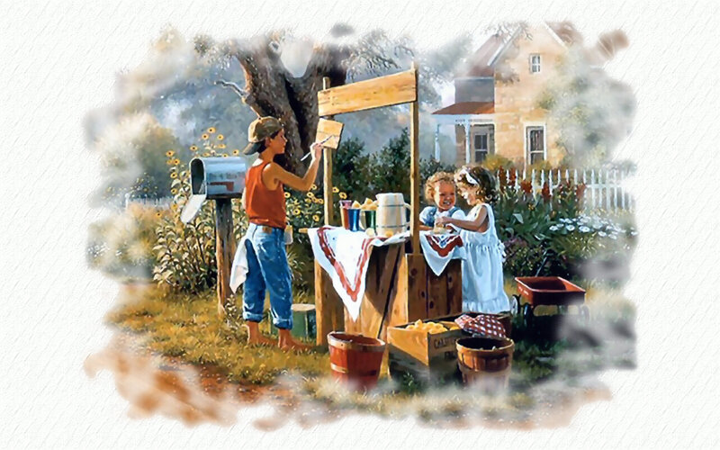Children at Lemonade Stand — Green