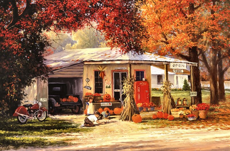 Children at Pumpkin Stand