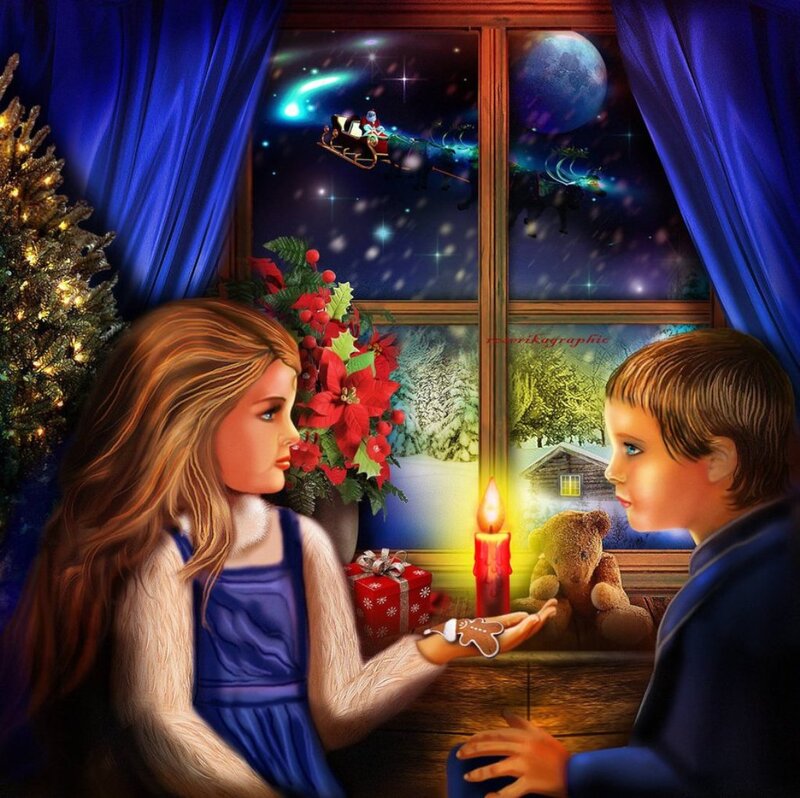 Children at Window — Blue