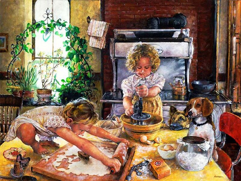 Children Baking Cookies — Yellow