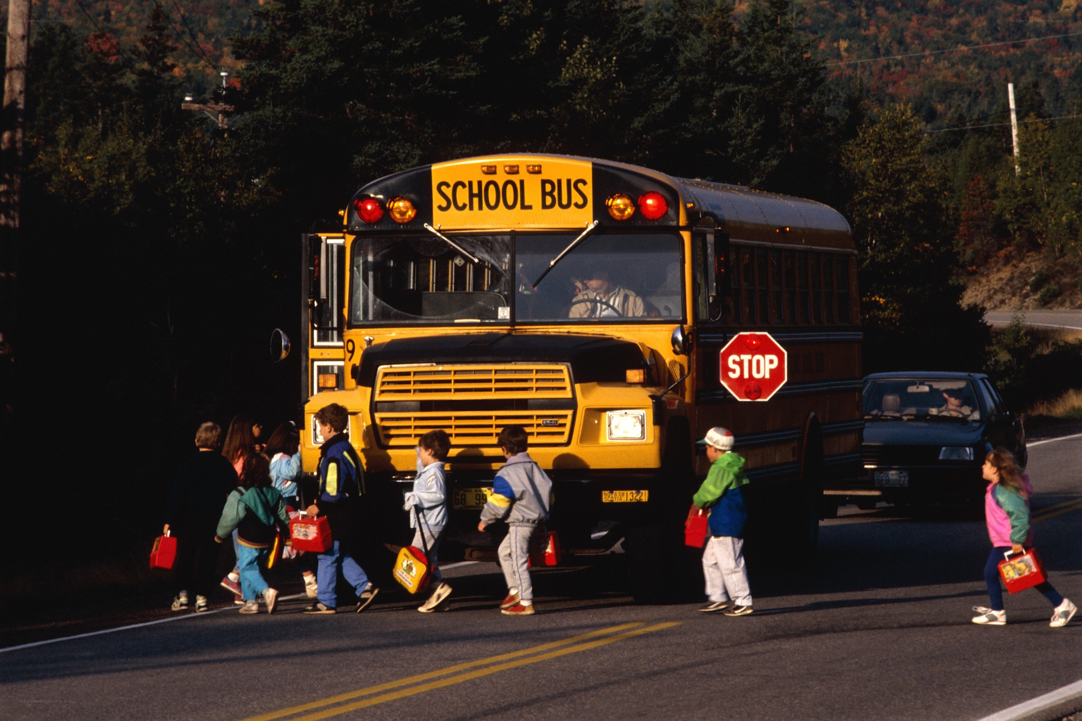 Children boarding a school bus