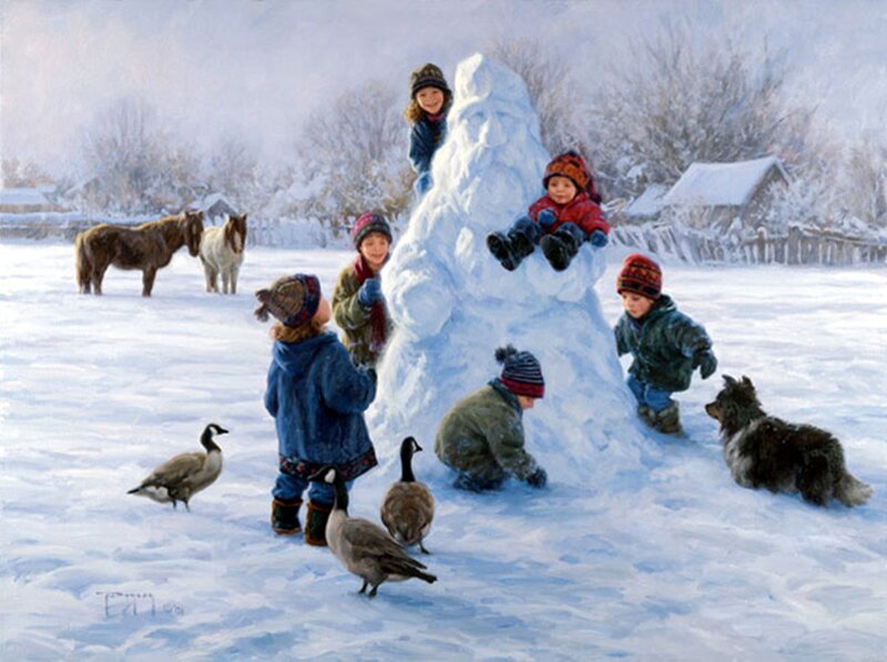 Children Building Snow Fort
