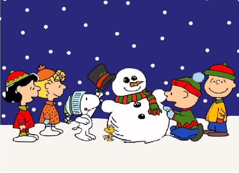 Children Building Snowman — Blue, Festive