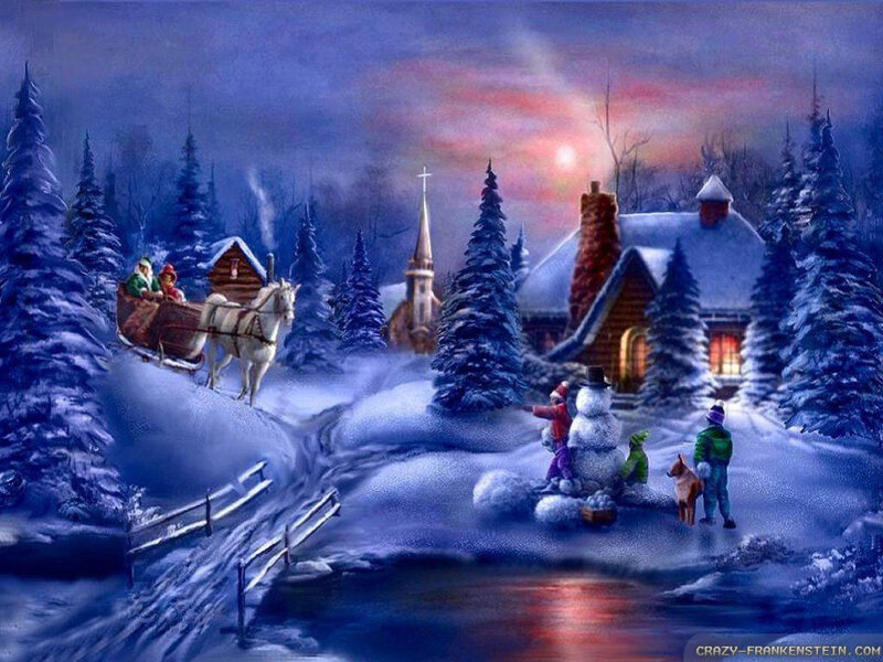 Children Building Snowman — Blue, Peaceful, Night