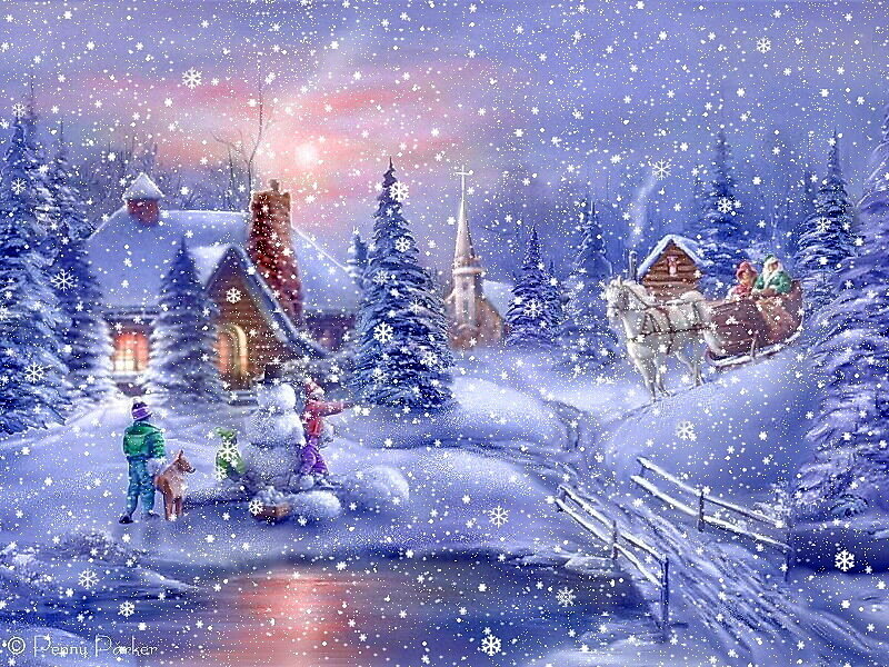 Children Building Snowman — Blue