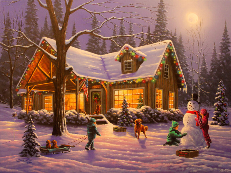 Children Building Snowman — Purple