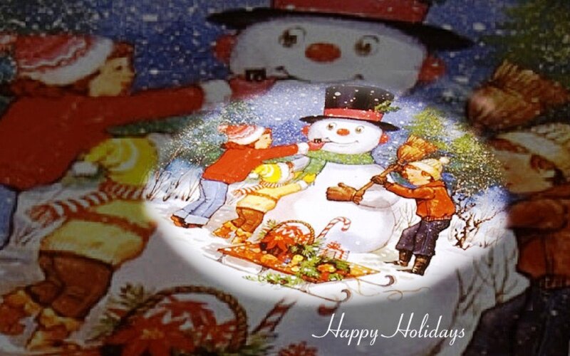 Children Building Snowman — White, Festive