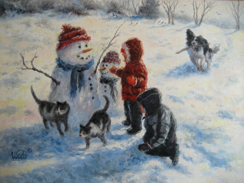 Children Building Snowman — White, Playful
