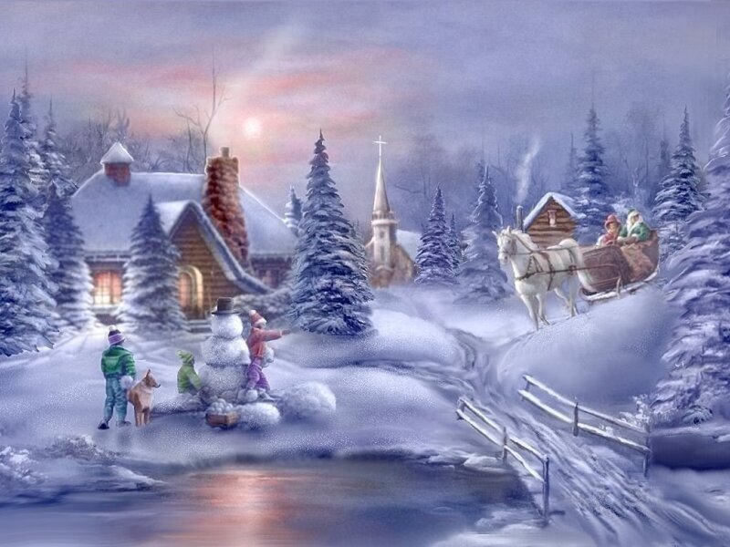 Children Building Snowman — White
