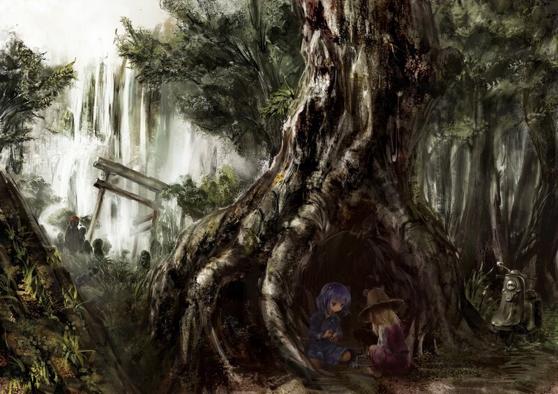 Children by a giant tree