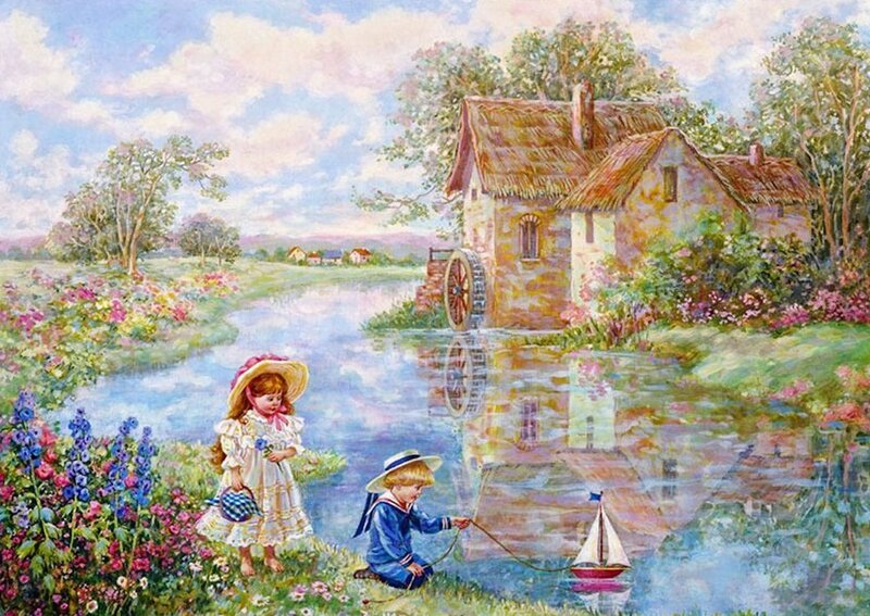 Children by a River — Blue