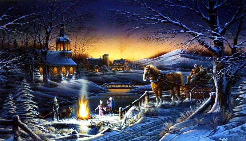 Children by Campfire — Blue, Peaceful