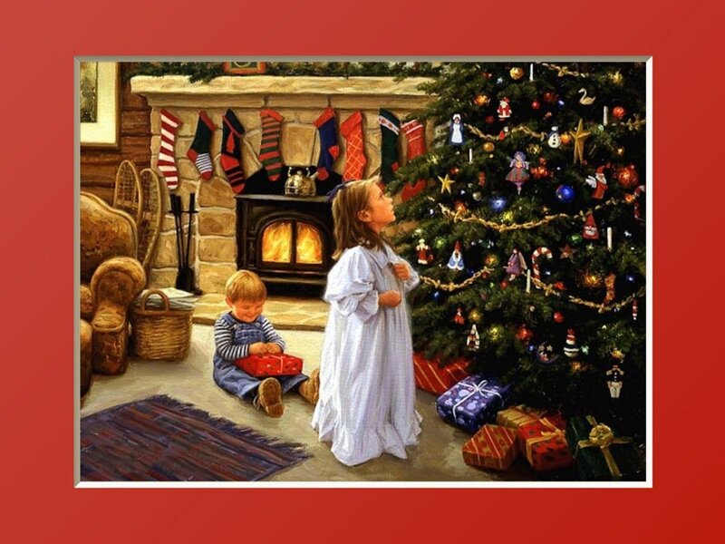 Children by Christmas Tree — Red