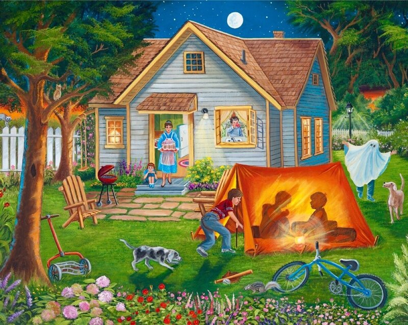 Children Camping in Yard