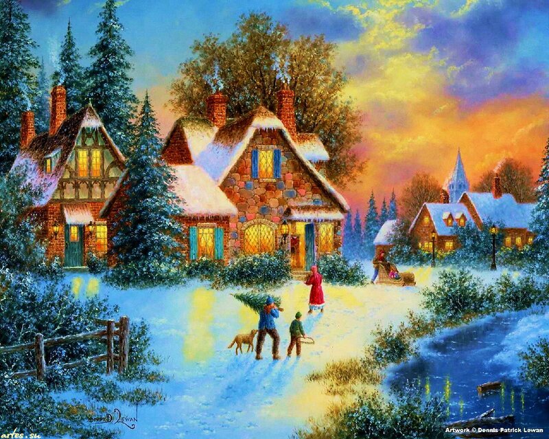 Children Carrying Christmas Tree — Blue
