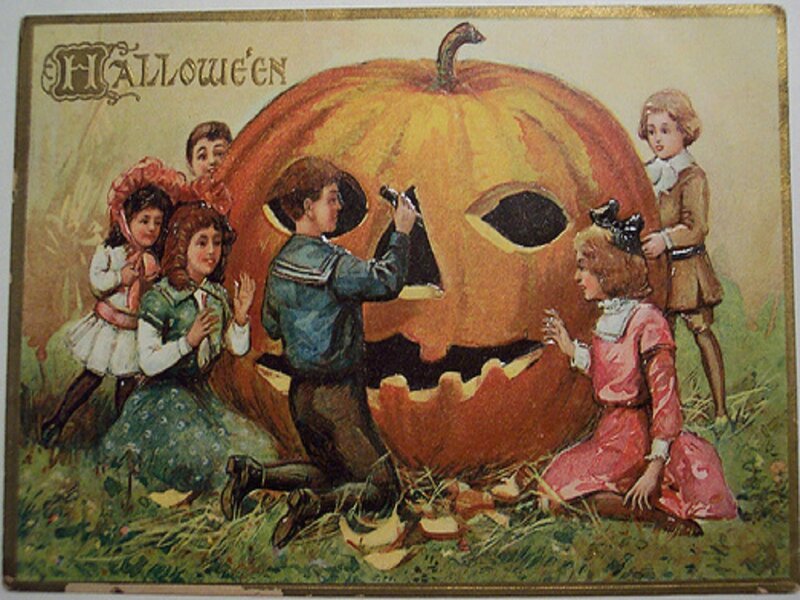 Children Carving Pumpkin — Orange