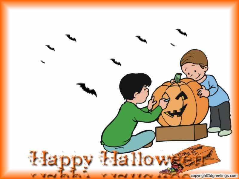 children carving pumpkin
