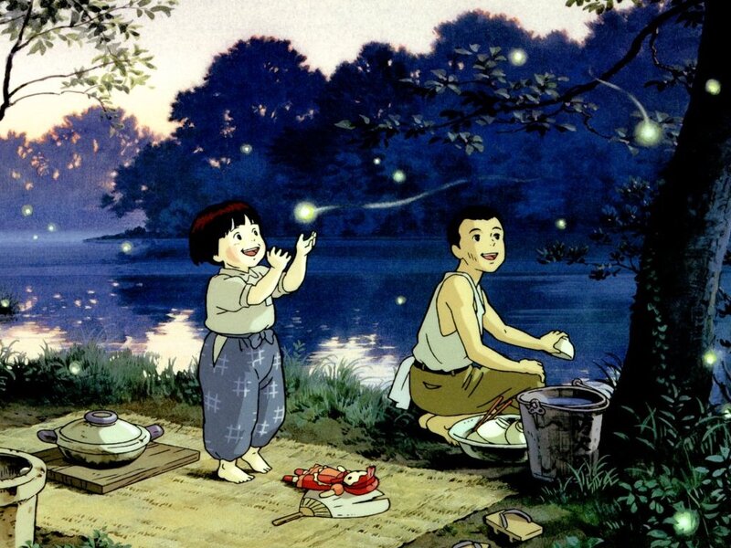 Children catching fireflies by the river