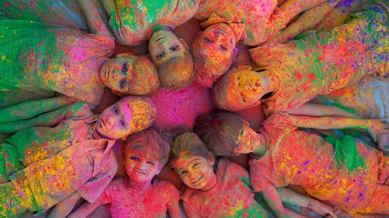 children celebrating holi festival