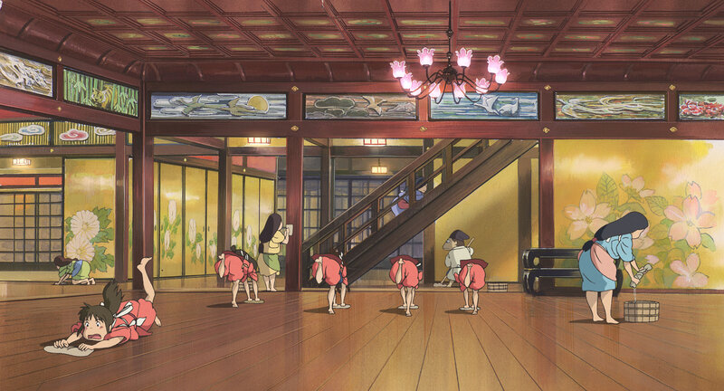 Children cleaning a traditional Japanese hall