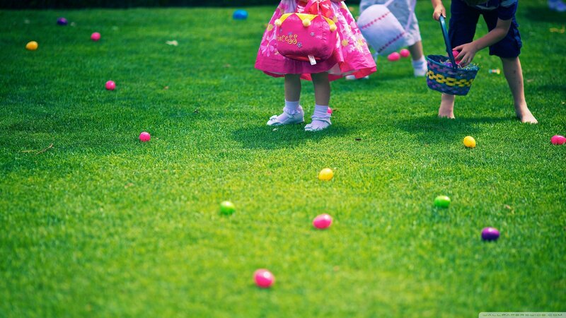 Children Collecting Eggs — Green, Playful
