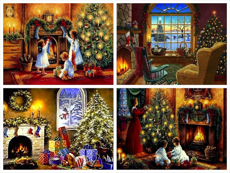 Children Decorating Christmas Tree — Red, Cozy